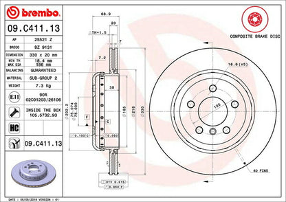 brembo BRAKE DISC BMW 5シリーズ F10(セダン) FP25/XG20 2010/07〜 リア左右セット 09.C411.13