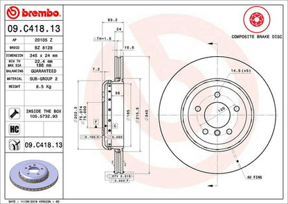 brembo BRAKE DISC ALPINA E60 RH12 リア左右セット 09.C418.13