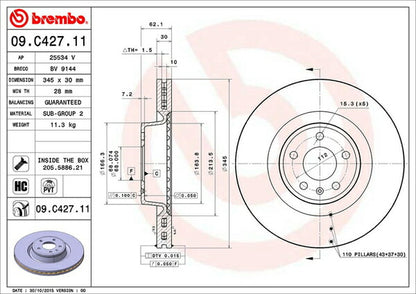 brembo BRAKE DISC AUDI A6オールロードクワトロ 4GCGWB 2012/08〜 フロント左右セット 09.C427.11