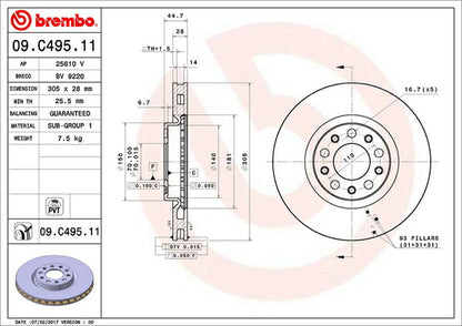 brembo BRAKE DISC ALFA ROMEO ジュリア 95220 2017/10〜2019/09 フロント左右セット 09.C495.11