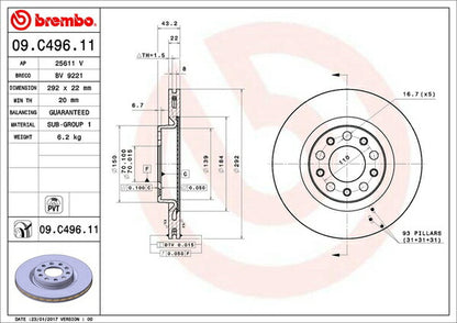 brembo BRAKE DISC ALFA ROMEO ジュリア 95220 2017/10〜2019/09 リア左右セット 09.C496.11
