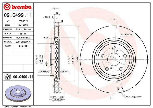 brembo BRAKE DISC レクサス RX270 AGL10W 2010/08〜2015/09 フロント左右セット 09.C499.11