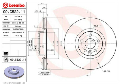 brembo BRAKE DISC VOLVO XC60 DB525XC/DB420XC 2015/07〜2017/10 フロント左右セット 09.C522.11