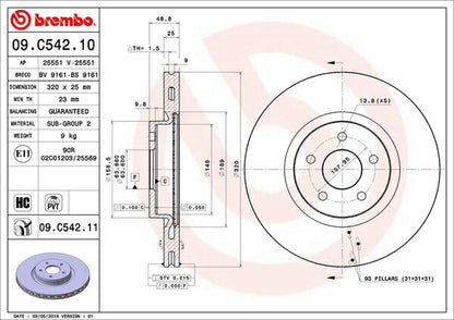 brembo BRAKE DISC FORD クーガ WF0JTM 2013/09〜2015/09 フロント左右セット 09.C542.11