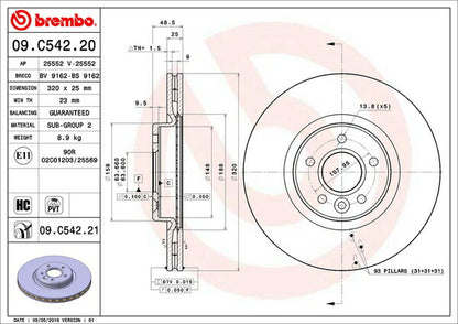 brembo BRAKE DISC VOLVO V50 MB5254/MB5254A 2004/05〜2013/01 フロント左右セット 09.C542.21