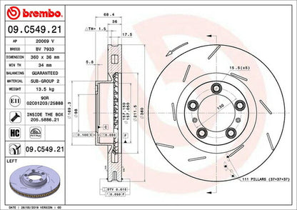 brembo BRAKE DISC PORSCHE パナメーラ 970CWDA/970CWDAX 2013/04〜 フロント左右セット 09.C549.21