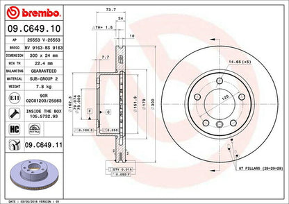 brembo BRAKE DISC BMW 3シリーズ E92/E93(クーペ) WA20 2007/05〜2010/05 フロント左右セット 09.C649.11