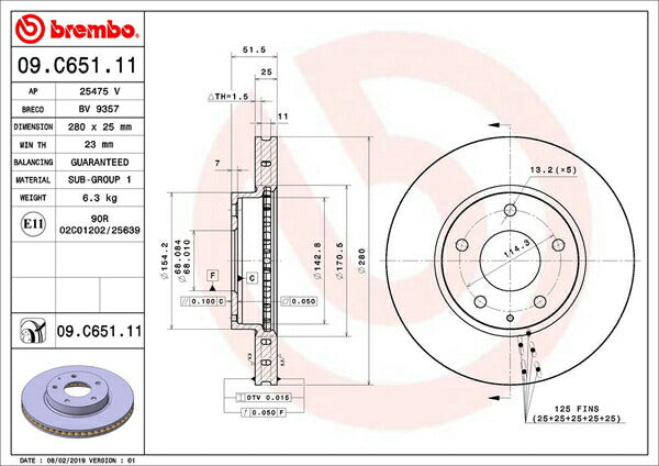 brembo BRAKE DISC マツダ CX-3 DKEFW 2017/07〜 フロント左右セット 09.C651.11