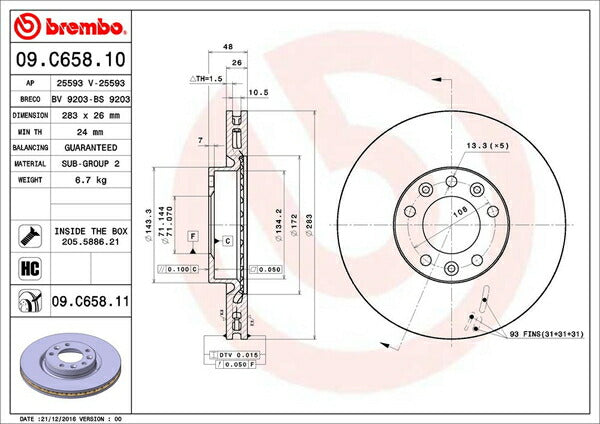 brembo BRAKE DISC PEUGEOT 308 T9BH01/T9WBH01 2016/07〜2018/12 フロント左右セット 09.C658.11