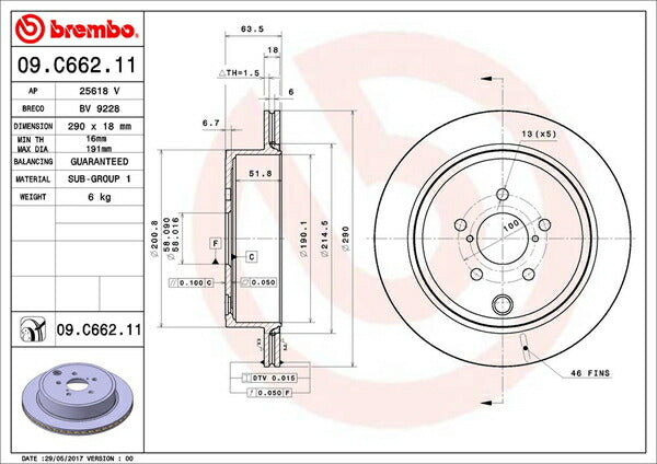 brembo BRAKE DISC トヨタ 86 ZN6 2012/04〜 リア左右セット 09.C662.11