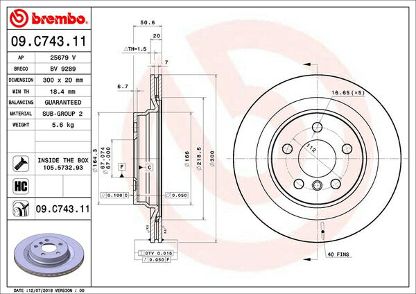 brembo BRAKE DISC MINI F60(クロスオーバー) YU15 2017/03〜 リア左右セット 09.C743.11