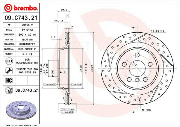 brembo BRAKE DISC MINI F54(クラブマン) F54 2015/09〜 リア左右セット 09.C743.21