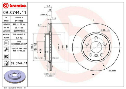 brembo BRAKE DISC MINI F54(クラブマン) LV15M 2016/12〜 フロント左右セット 09.C744.11