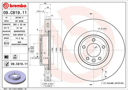 brembo BRAKE DISC LAND ROVER レンジローバー スポーツ LW3SA 2018/06〜 フロント左右セット 09.C819.11