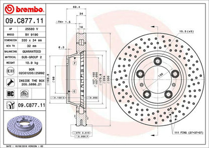 brembo BRAKE DISC PORSCHE 718ケイマン 982H2/982J2 2016/04〜 フロント左右セット 09.C877.11