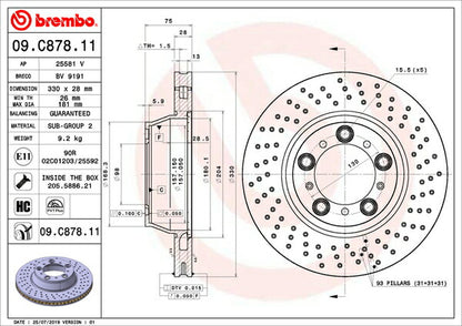 brembo BRAKE DISC PORSCHE 911 997M9701/997M9701K 2004/08〜2008/06 リア左右セット 09.C878.11