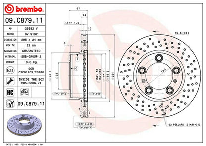 brembo BRAKE DISC PORSCHE ボクスター 987 2007/12〜2008/10 フロント左右セット 09.C879.11