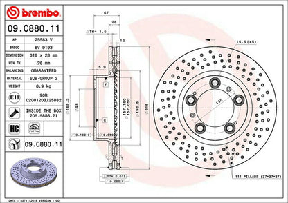 brembo BRAKE DISC PORSCHE ケイマン 987MA121 2009/07〜2012/12 フロント左右セット 09.C880.11