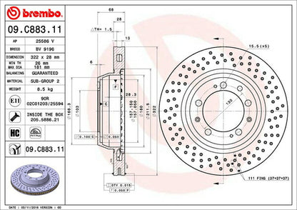 brembo BRAKE DISC PORSCHE 911 993C4S 1996〜1998 リア左右セット 09.C883.11