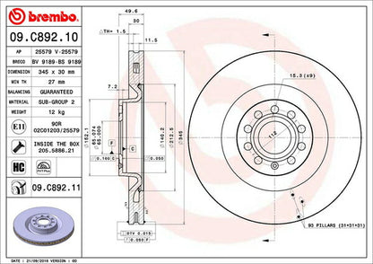 brembo BRAKE DISC VOLKSWAGEN シロッコ 13CDL 2010/02〜 フロント左右セット 09.C892.11