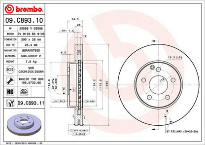 brembo BRAKE DISC MERCEDES BENZ Eクラス W211(ワゴン) 211254C 2005/08〜2010/02 フロント左右セット 09.C893.11