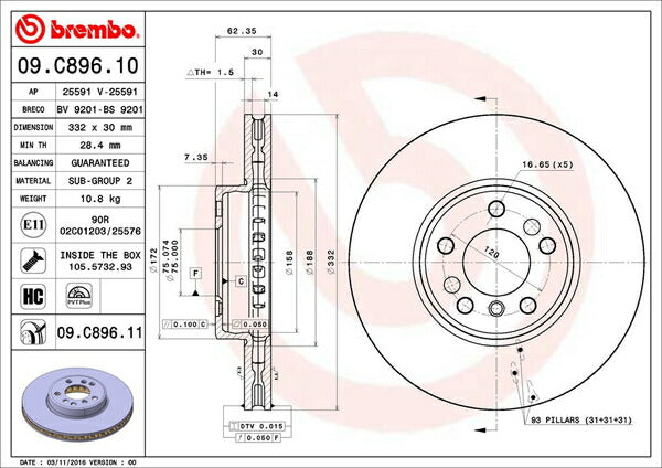 brembo BRAKE DISC BMW X5 E53 FB44N/FB44NA 2003/10〜2007/05 フロント左右セット 09.C896.11