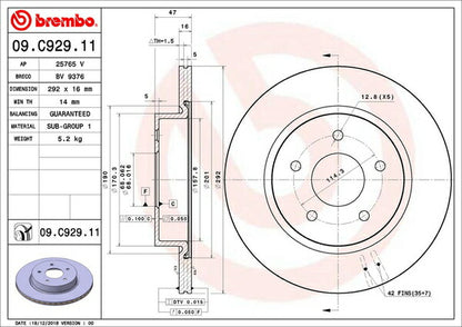 brembo BRAKE DISC ニッサン リーフ ZE1 2017/10〜 リア左右セット 09.C929.11