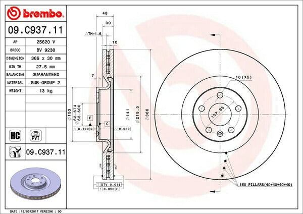 brembo BRAKE DISC VOLVO XC90 LB420XC/LB420XCP 2016/01〜 フロント左右セット 09.C937.11