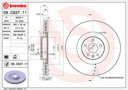 brembo BRAKE DISC VOLVO XC90 LB420XC/LB420XCP 2016/01〜 フロント左右セット 09.C937.11
