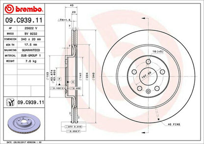 brembo BRAKE DISC VOLVO XC90 LB420XC/LB420XCP 2016/01〜 リア左右セット 09.C939.11