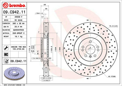 brembo BRAKE DISC MERCEDES BENZ Mクラス W164 164177 2006/10〜2012/06 フロント左右セット 09.C942.11