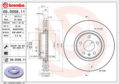 brembo BRAKE DISC AUDI A6(C8) F2DFBF 2019/03〜 フロント左右セット 09.D058.11