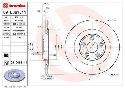 brembo BRAKE DISC JAGUAR XJ J12PB 2012/12〜 リア左右セット 09.D061.11
