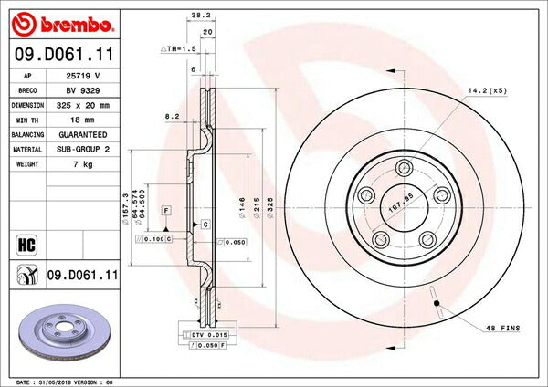 brembo BRAKE DISC JAGUAR XJ J12LA 2010/05〜 リア左右セット 09.D061.11