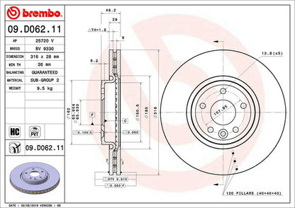 brembo BRAKE DISC JAGUAR XE JA2GA 2014/10〜 フロント左右セット 09.D062.11