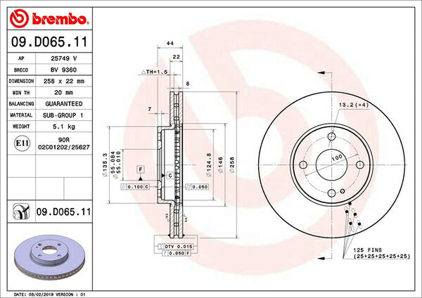 brembo BRAKE DISC マツダ ロードスター/ユーノスロードスター ND5RC 2015/05〜 フロント左右セット 09.D065.11