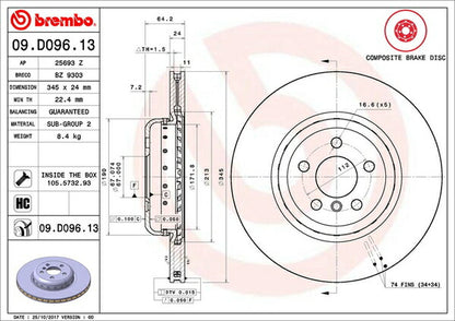 brembo BRAKE DISC BMW G30 JB30 2017/02〜 リア左右セット 09.D096.13