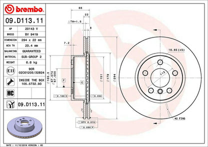 brembo BRAKE DISC BMW G20 5F20 2020/08〜 フロント左右セット 09.D113.11
