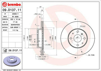 brembo BRAKE DISC ダイハツ パイザー G311G/G313G 1997/09〜2002/07 フロント左右セット 09.D137.11