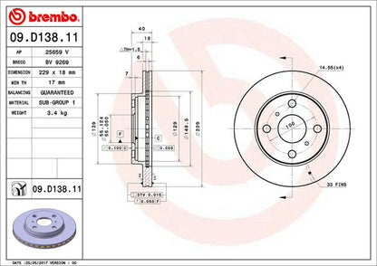 brembo BRAKE DISC ダイハツ アトレー S220G/S230G 1999/01〜2004/11 フロント左右セット 09.D138.11
