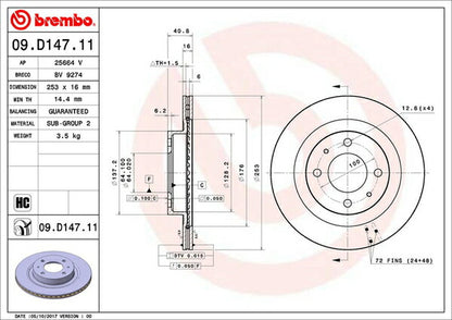 brembo BRAKE DISC ミツビシ eKスポーツ H82W 2006/08〜2013/06 フロント左右セット 09.D147.11