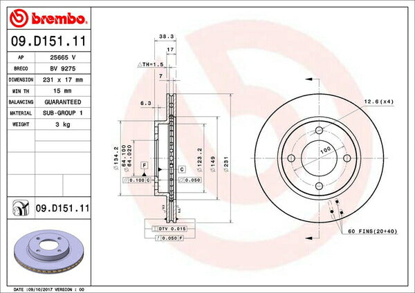 brembo BRAKE DISC ミツビシ アイ HA1W 2006/01〜 フロント左右セット 09.D151.11