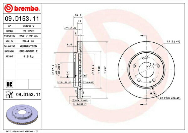 brembo BRAKE DISC ミツビシ パジェロミニ H53A/H58A 1998/08〜 フロント左右セット 09.D153.11
