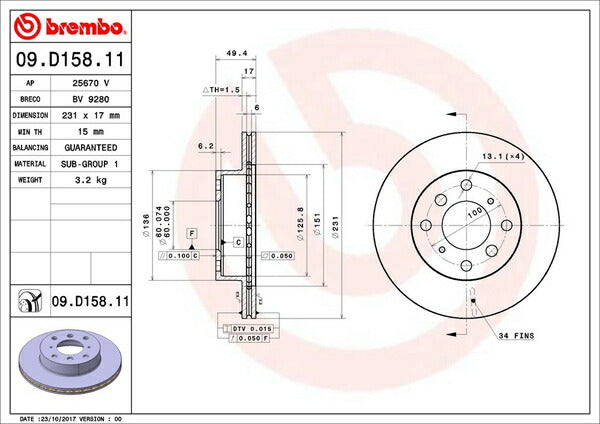 brembo BRAKE DISC スバル ステラ RN1/RN2 2006/06〜2011/05 フロント左右セット 09.D158.11