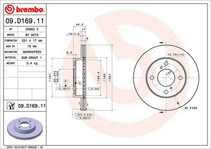 brembo BRAKE DISC スズキ エブリイ+ DA32W 1999/06〜2001/05 フロント左右セット 09.D169.11