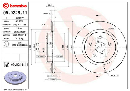 brembo BRAKE DISC スバル レヴォーグ VMG 2014/06〜 リア左右セット 09.D246.11