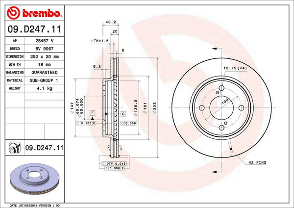 brembo BRAKE DISC スズキ ソリオ MA15S 2011/01〜2015/08 フロント左右セット 09.D247.11