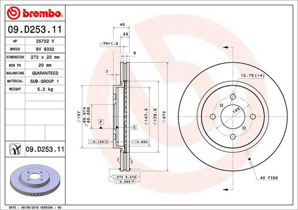 brembo BRAKE DISC スズキ スイフト ZC72S 2010/09〜2017/01 フロント左右セット 09.D253.11