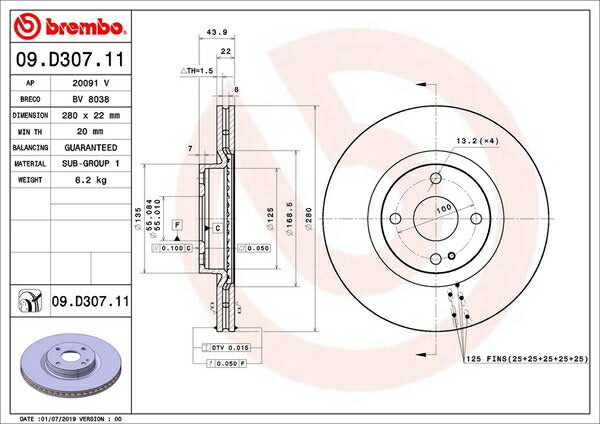 brembo BRAKE DISC マツダ ロードスター/ユーノスロードスター ND5RC 2015/05〜 フロント左右セット 09.D307.11