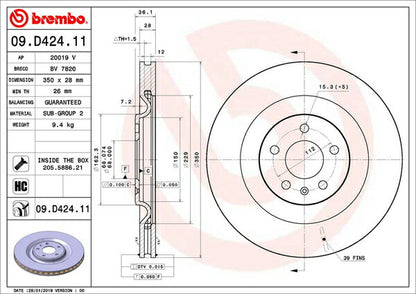 brembo BRAKE DISC AUDI Q7 4MDCBS/4MDCBA 2020/08〜 リア左右セット 09.D424.11